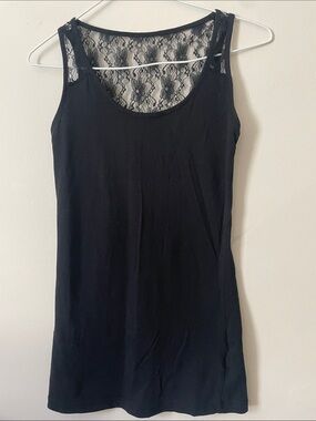 Suzy Shier Sheer Vintage Black Lace Tank Top XS Cotton Stretch